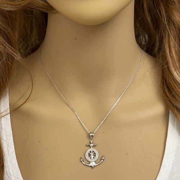 14k Real Gold Mariner's Anchor Compass Pendant